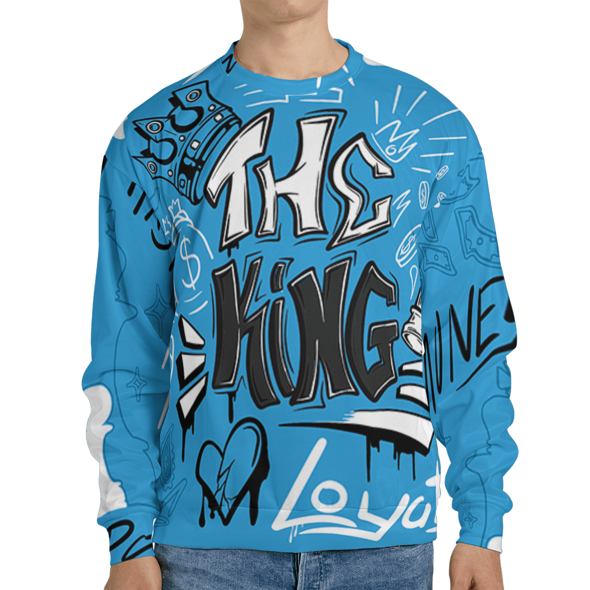 Powder Blue 9s Sweatshirt Match The King 3D All-Over Print Graffiti - NastyJamz