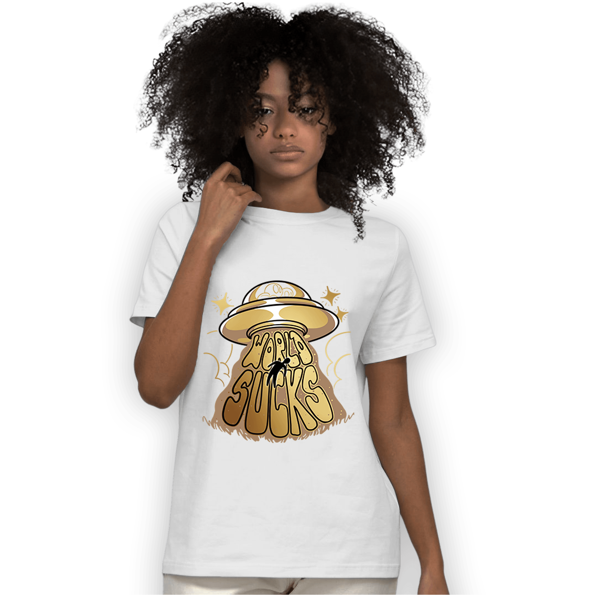 High OG Metallic Gold 1s T Shirt Match World Sucks - NastyJamz