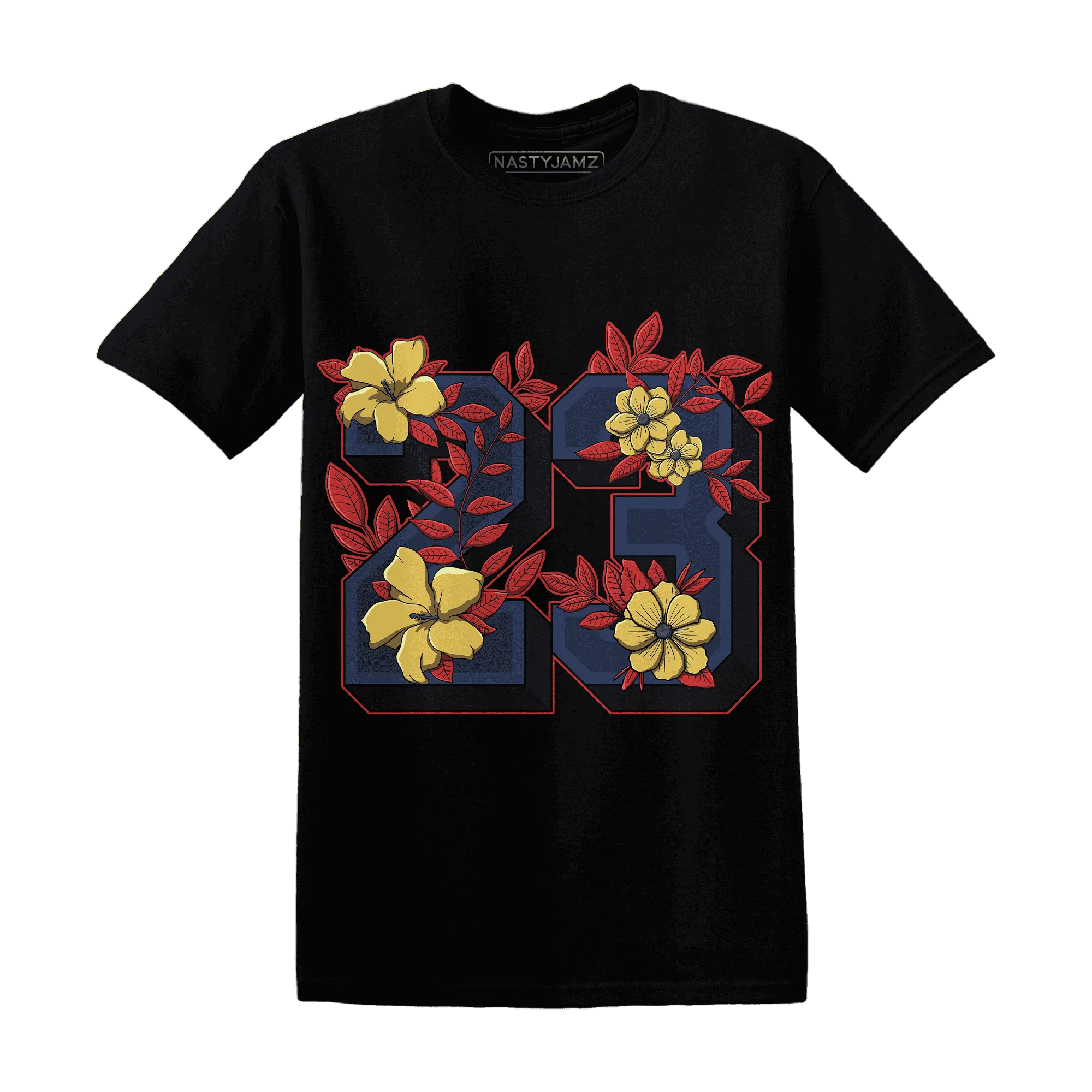 VaporMax-Air-Plus-Midnight-Navy-Gold-Black-NastyJamz-T-Shirt-Match-23-Floral