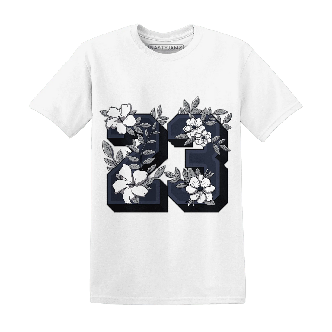 VaporMax-Plus-Midnight-Navy-White-Metallic-Silver-T-Shirt-Match-23-Floral