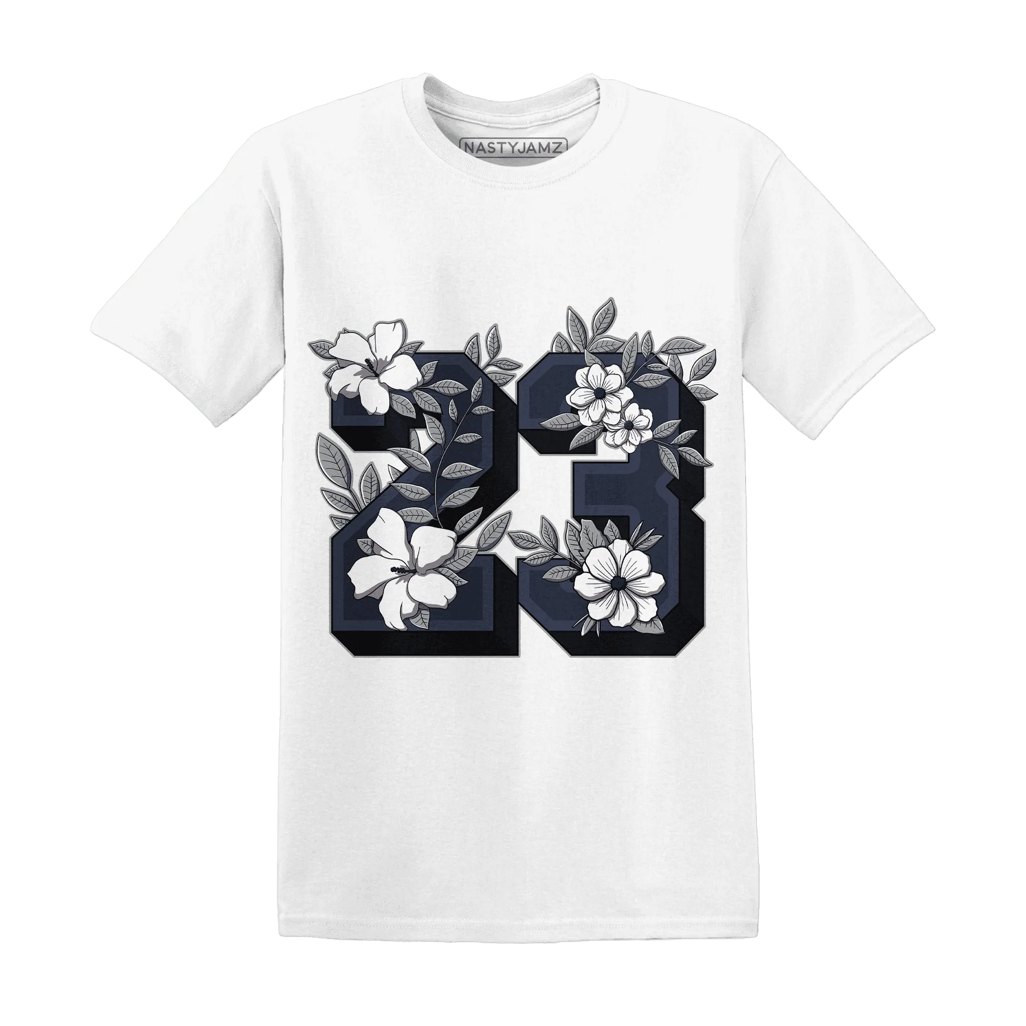 VaporMax-Plus-Midnight-Navy-White-Metallic-Silver-T-Shirt-Match-23-Floral