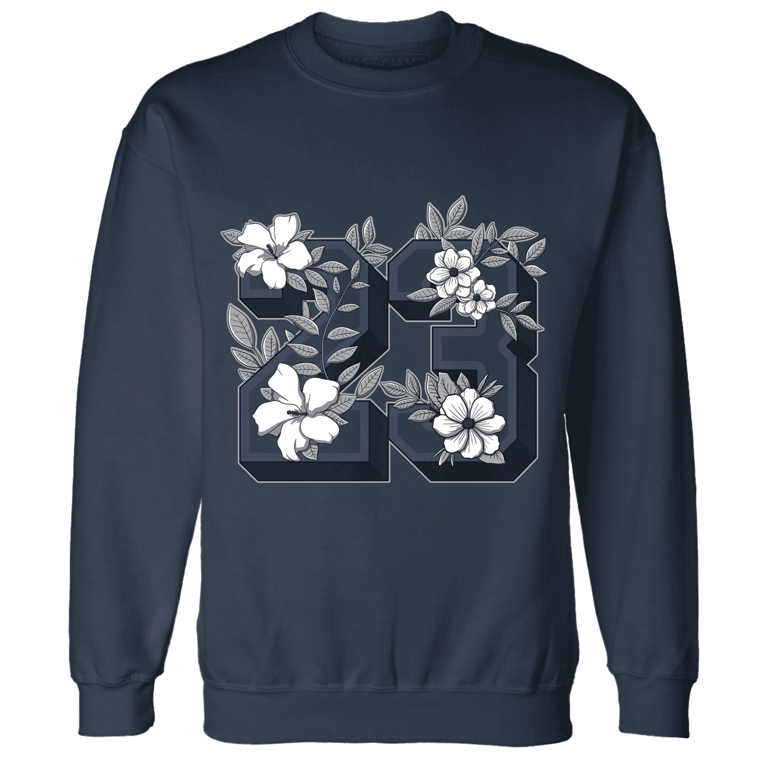 VaporMax-Plus-Midnight-Navy-White-Metallic-Silver-Sweatshirt-Match-23-Floral