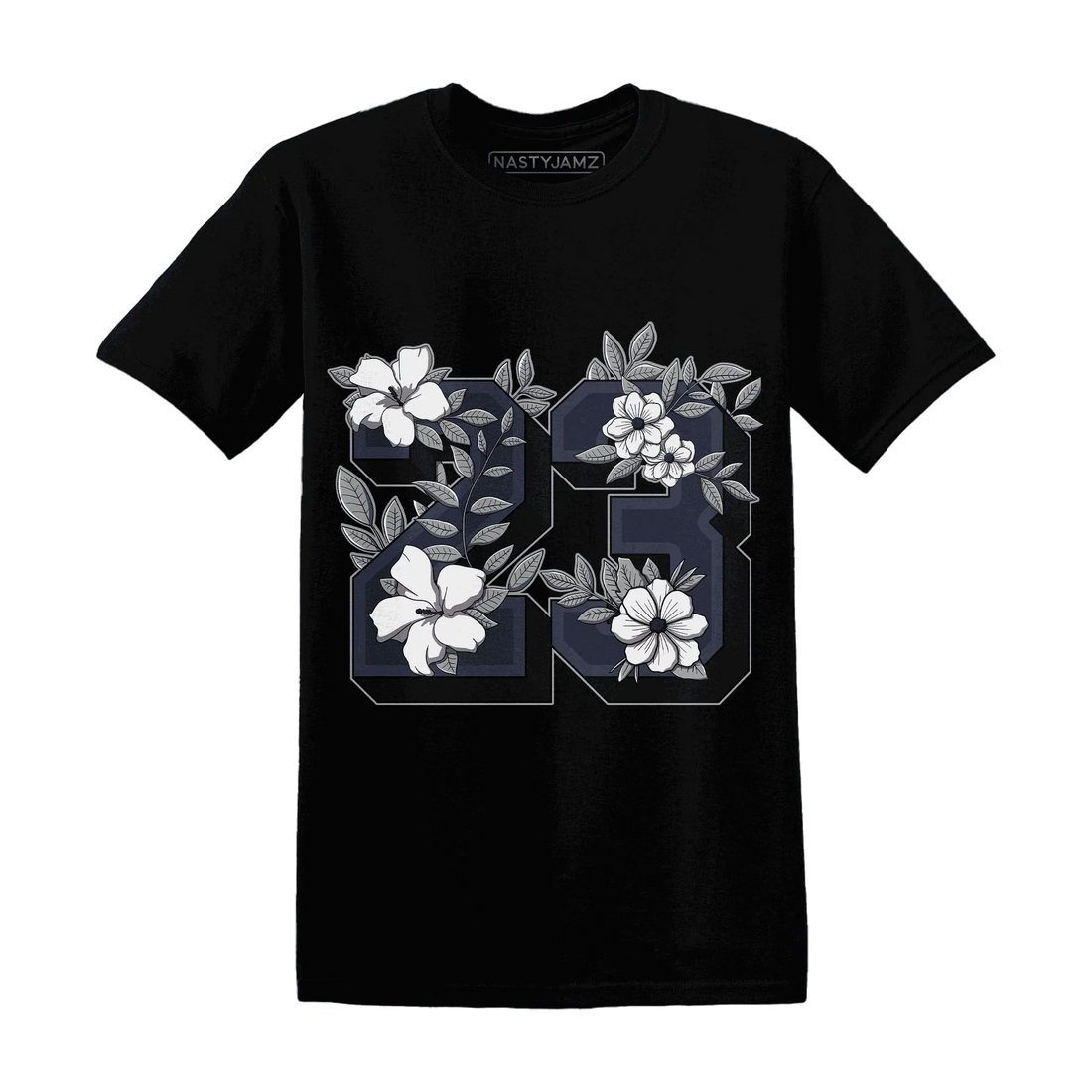 VaporMax-Plus-Midnight-Navy-White-Metallic-Silver-T-Shirt-Match-23-Floral