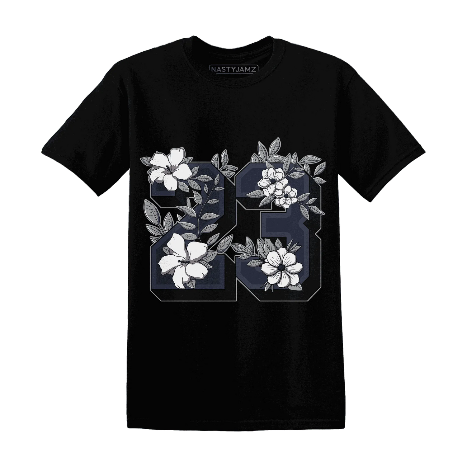 VaporMax-Plus-Midnight-Navy-White-Metallic-Silver-T-Shirt-Match-23-Floral