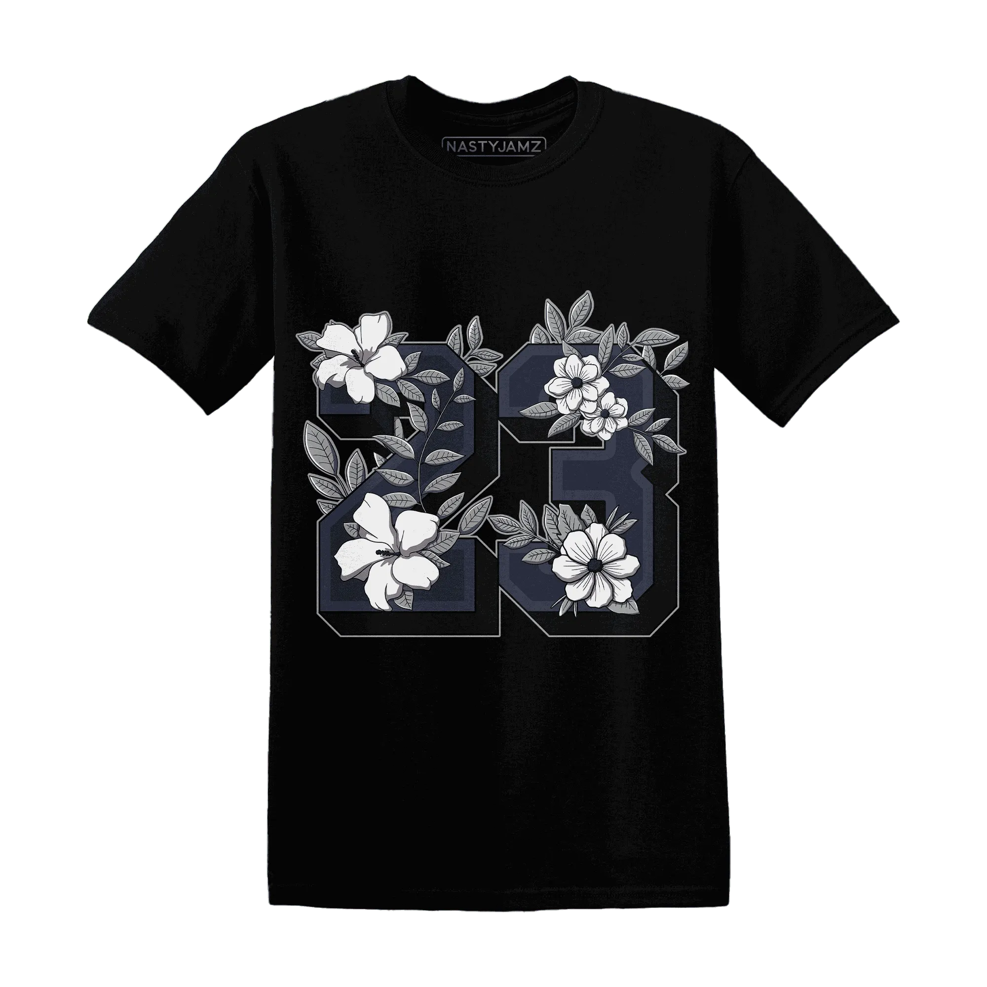 VaporMax-Plus-Midnight-Navy-White-Metallic-Silver-T-Shirt-Match-23-Floral