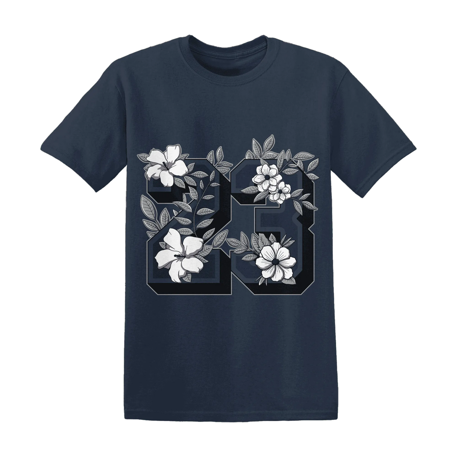 VaporMax-Plus-Midnight-Navy-White-Metallic-Silver-T-Shirt-Match-23-Floral