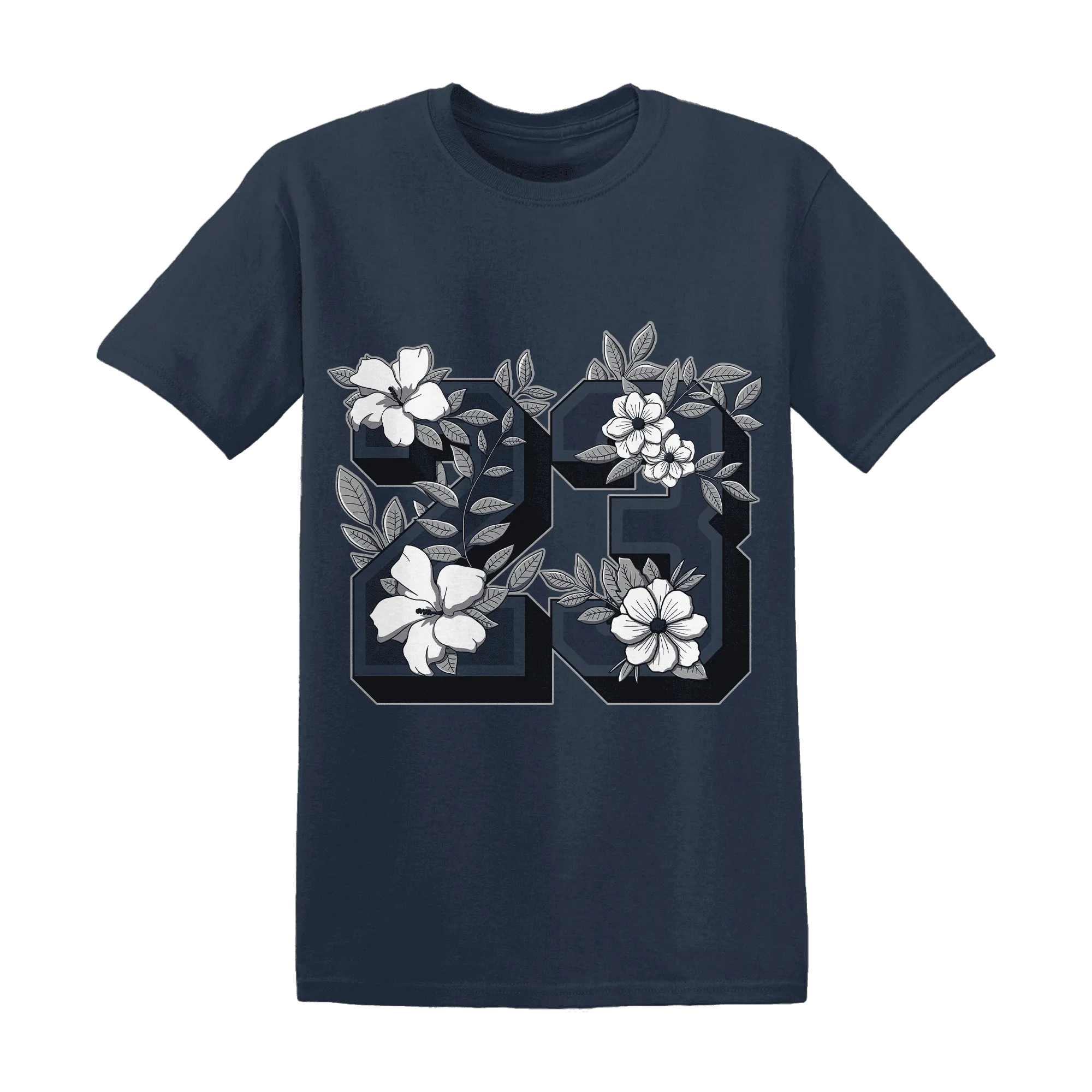 VaporMax-Plus-Midnight-Navy-White-Metallic-Silver-T-Shirt-Match-23-Floral
