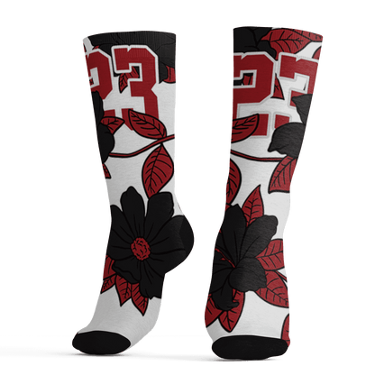 Retro Red Taxi 12s Socks Match 23 Floral 3D All-Over Print Flower - NastyJamz