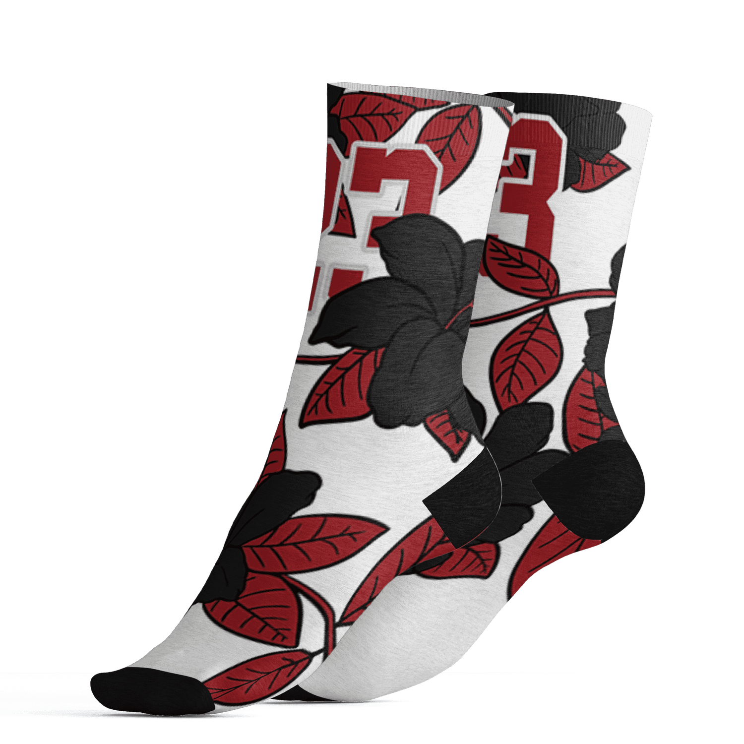 Retro Red Taxi 12s Socks Match 23 Floral 3D All-Over Print Flower - NastyJamz