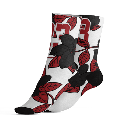 Retro Red Taxi 12s Socks Match 23 Floral 3D All-Over Print Flower - NastyJamz