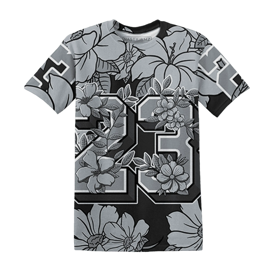 Wolf-Grey-12s-T-Shirt-Match-23-Floral-3D-Flower