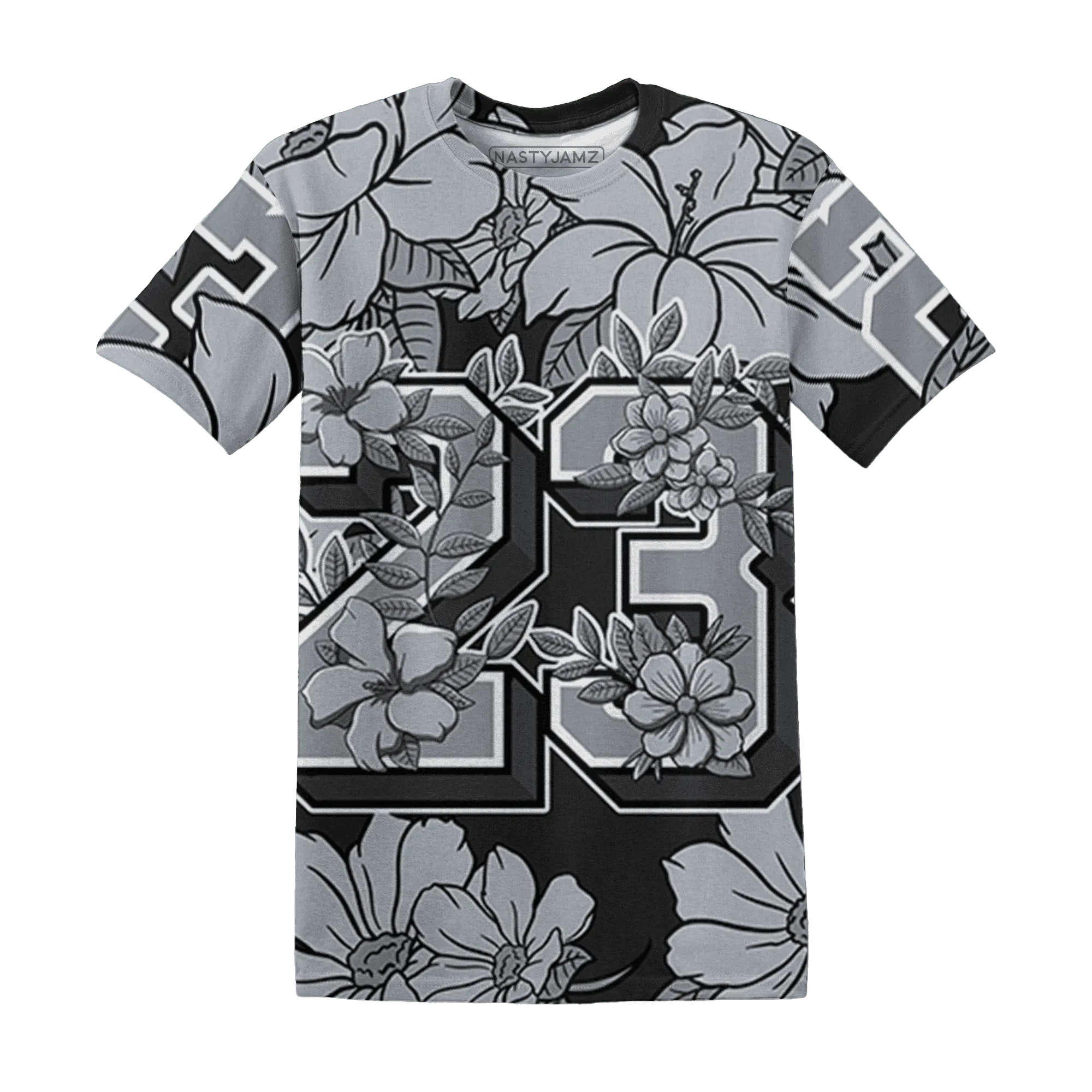 Wolf-Grey-12s-T-Shirt-Match-23-Floral-3D-Flower