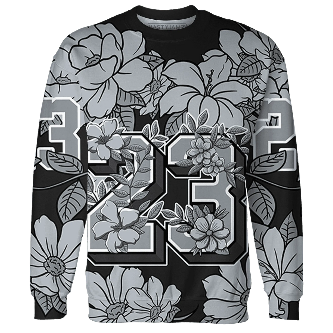 Wolf-Grey-12s-Sweatshirt-Match-23-Floral-3D-Flower