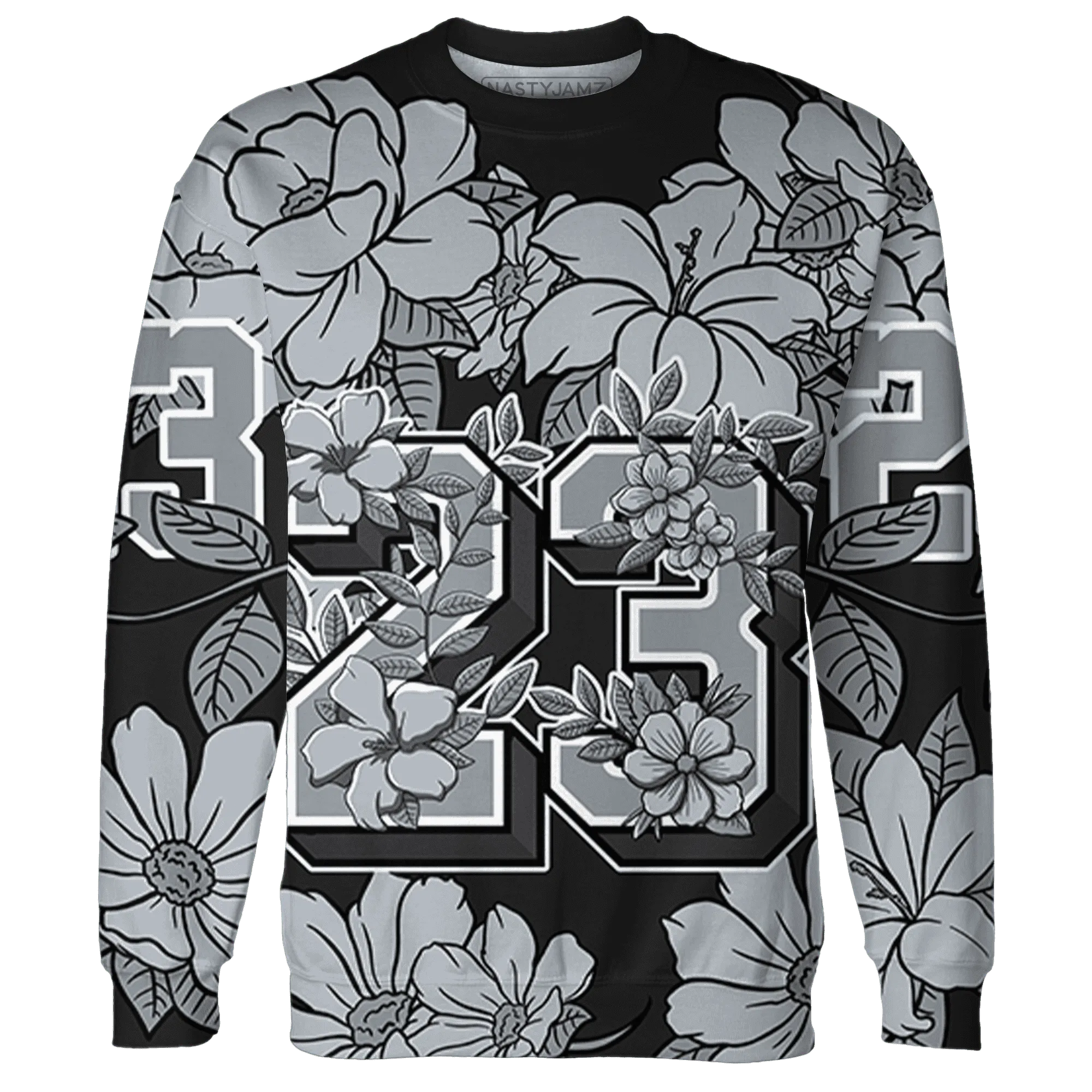 Wolf-Grey-12s-Sweatshirt-Match-23-Floral-3D-Flower