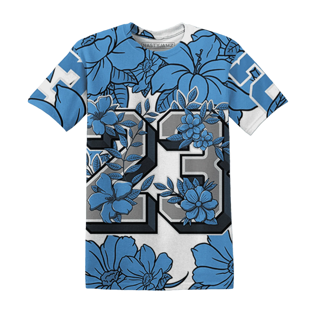Carolina-Blue-Univercitii-17s-T-Shirt-Match-23-Floral-3D-Flower