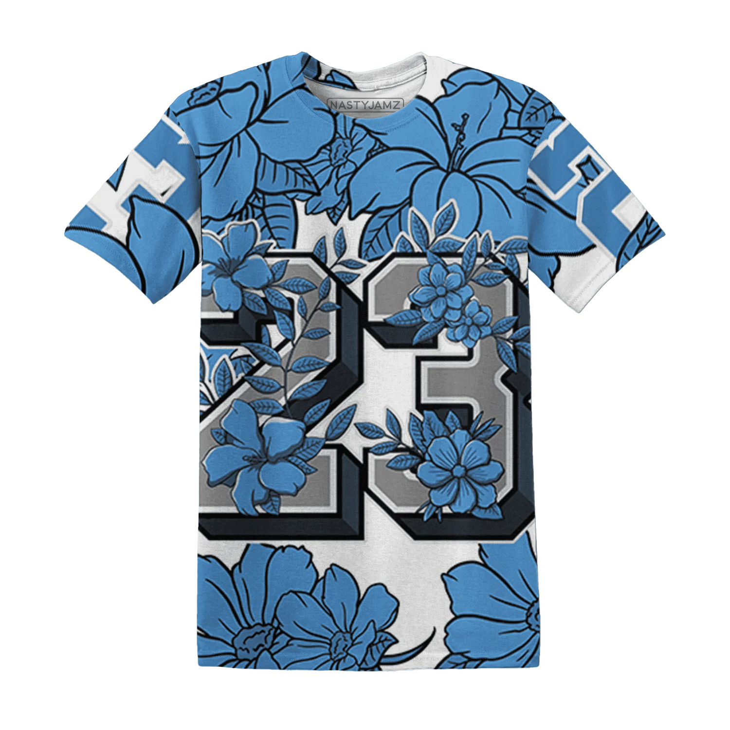 Carolina-Blue-Univercitii-17s-T-Shirt-Match-23-Floral-3D-Flower
