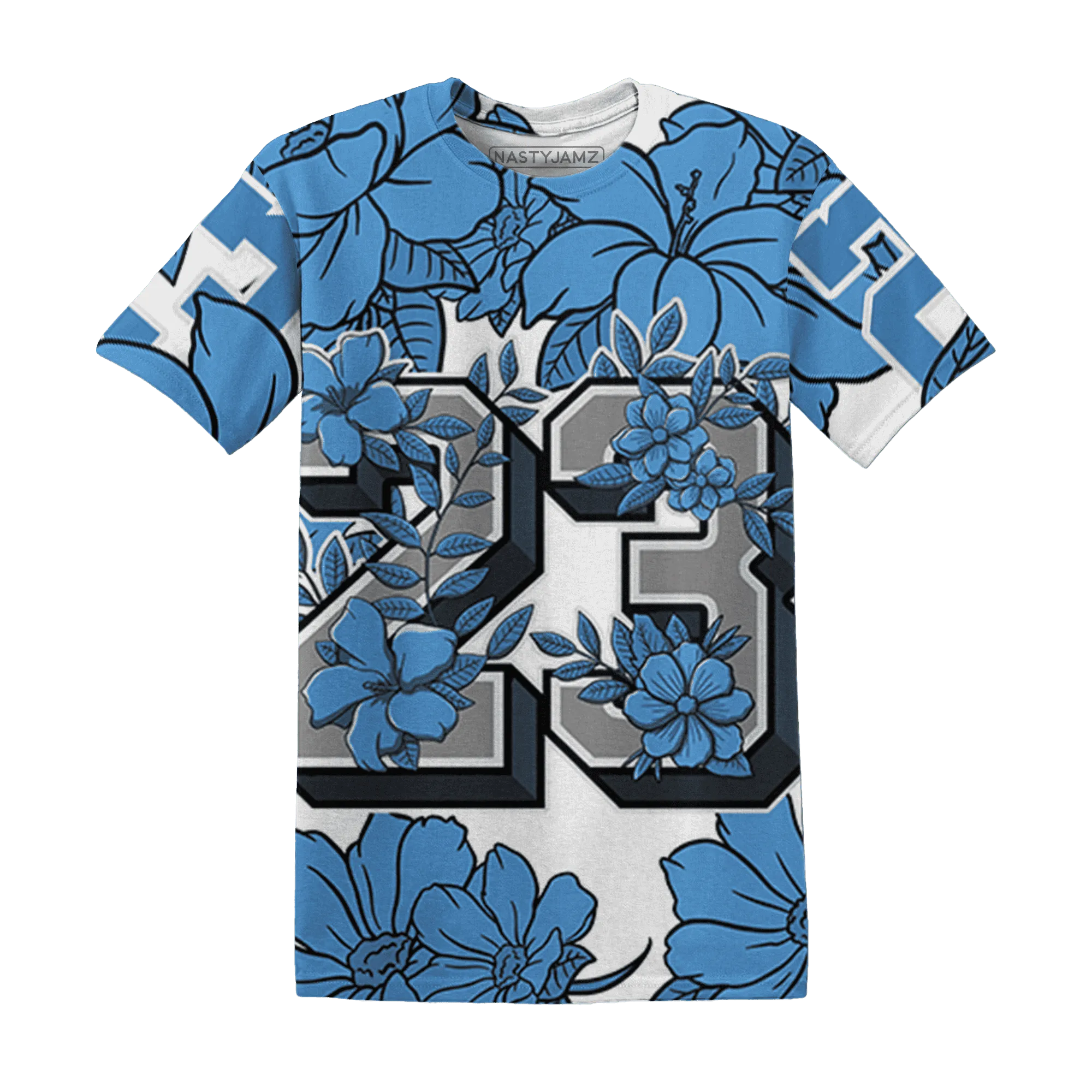 Carolina-Blue-Univercitii-17s-T-Shirt-Match-23-Floral-3D-Flower