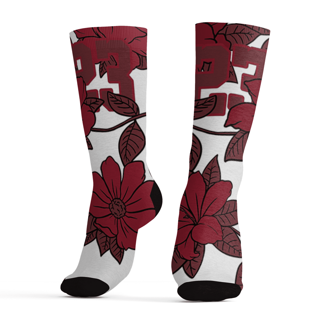 High 85 Metallic Burgundy 1s Socks Match 23 Floral 3D All-Over Print Flower - NastyJamz