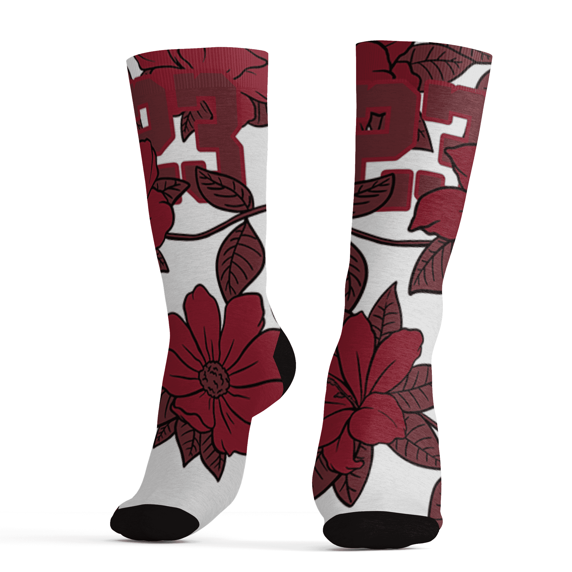 High 85 Metallic Burgundy 1s Socks Match 23 Floral 3D All-Over Print Flower - NastyJamz