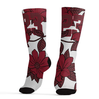 High 85 Metallic Burgundy 1s Socks Match 23 Floral 3D All-Over Print Flower - NastyJamz