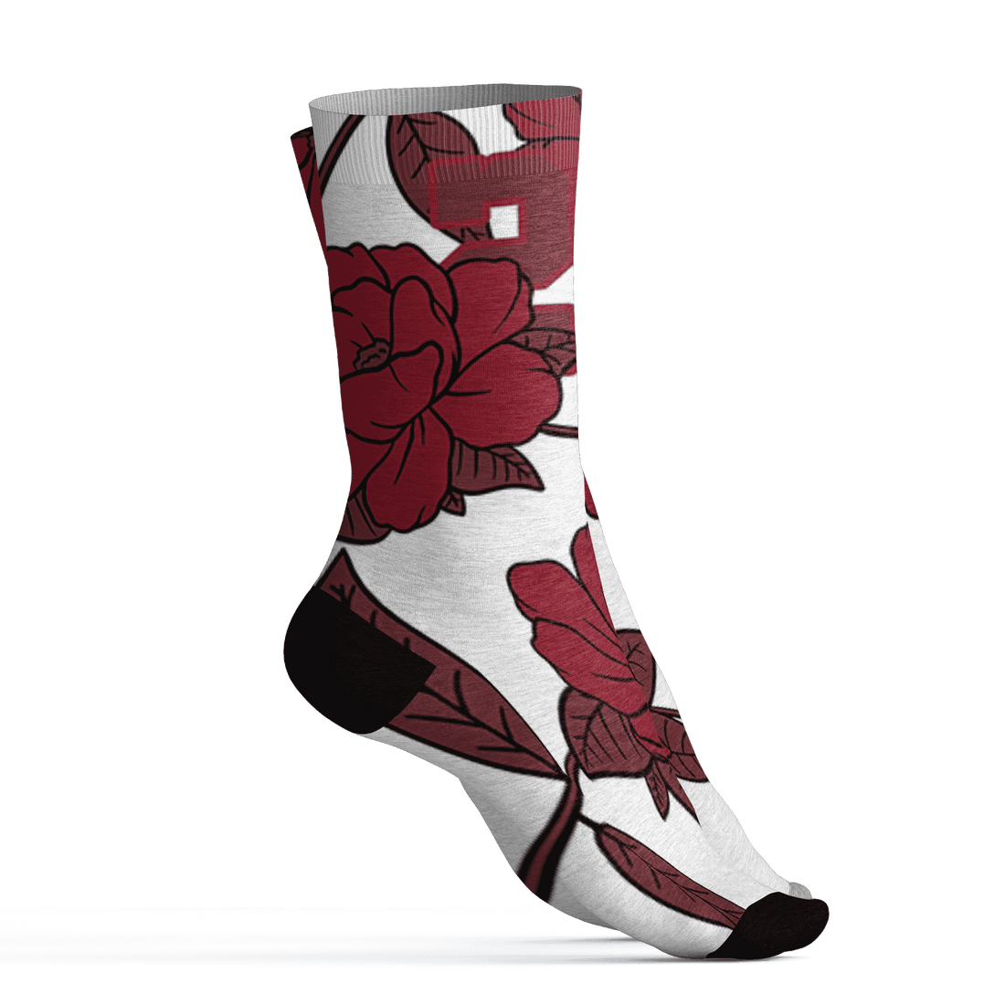 High 85 Metallic Burgundy 1s Socks Match 23 Floral 3D All-Over Print Flower - NastyJamz