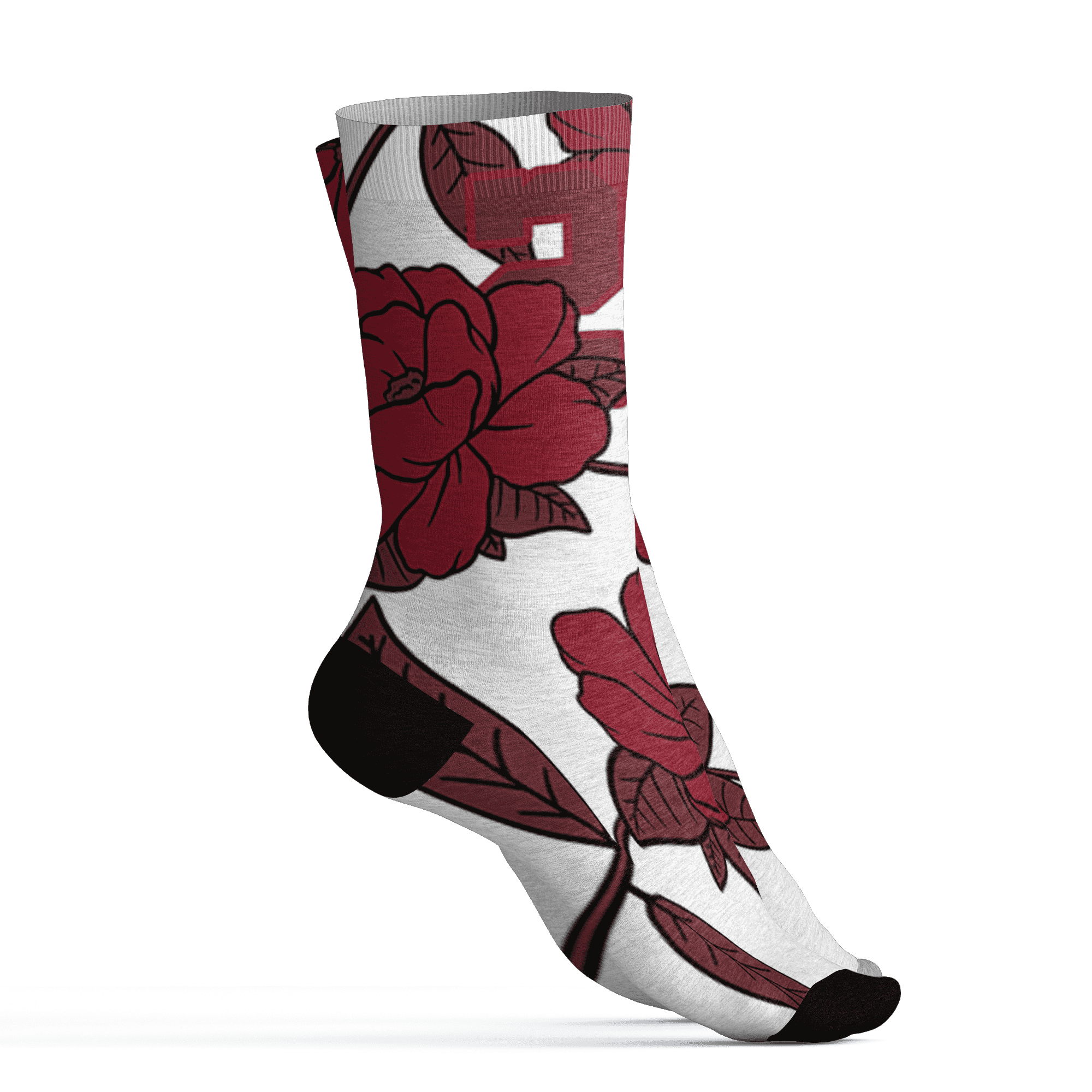 High 85 Metallic Burgundy 1s Socks Match 23 Floral 3D All-Over Print Flower - NastyJamz