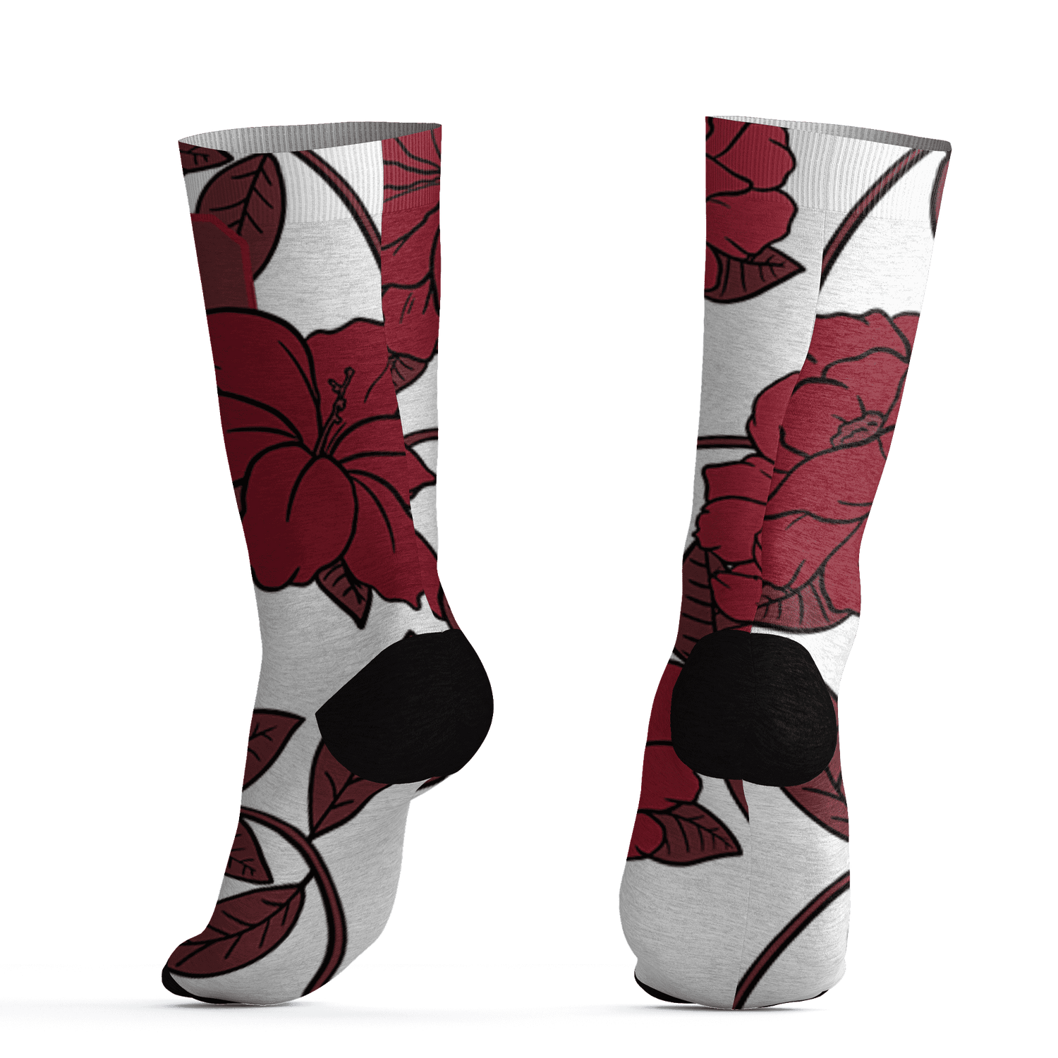 High 85 Metallic Burgundy 1s Socks Match 23 Floral 3D All-Over Print Flower - NastyJamz