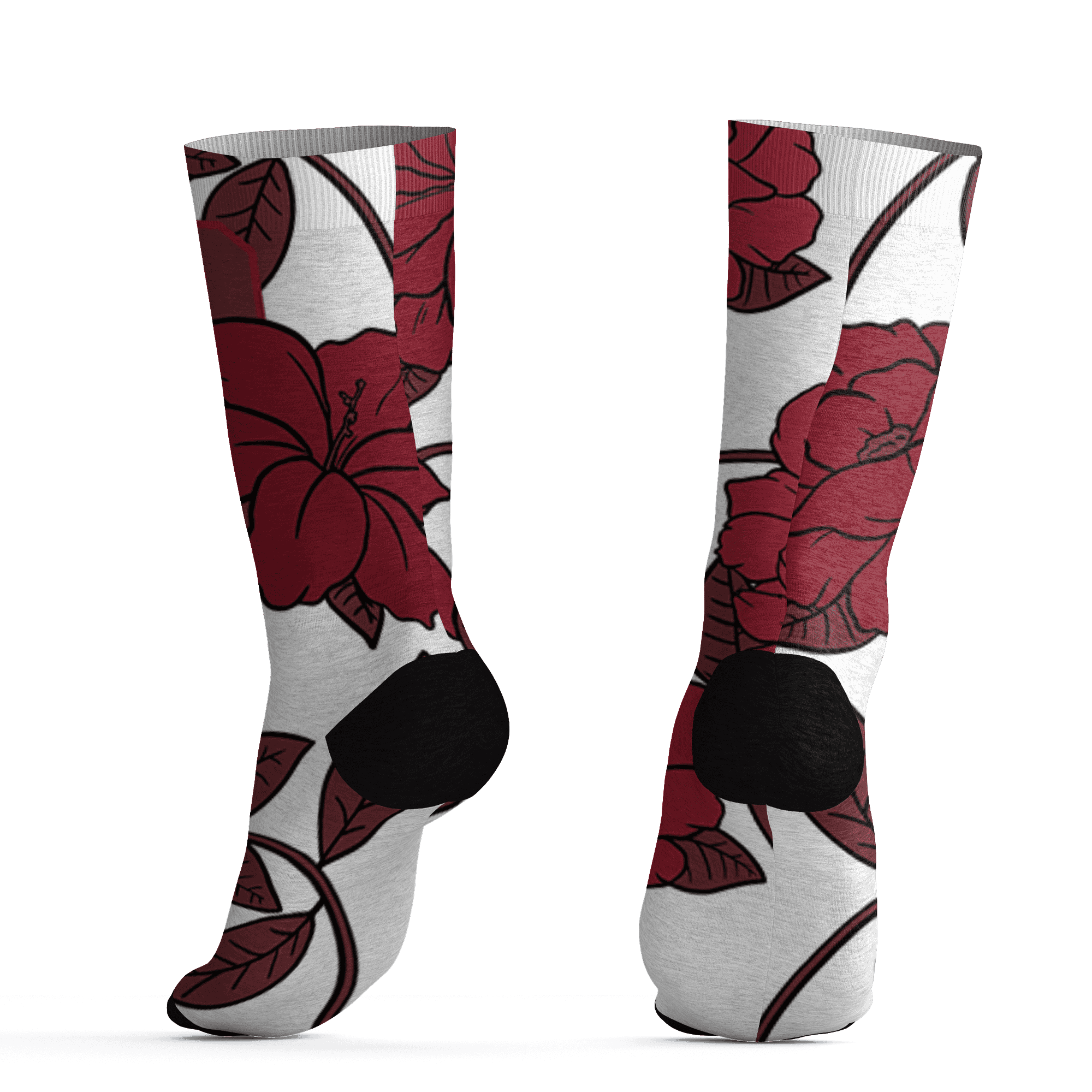 High 85 Metallic Burgundy 1s Socks Match 23 Floral 3D All-Over Print Flower - NastyJamz