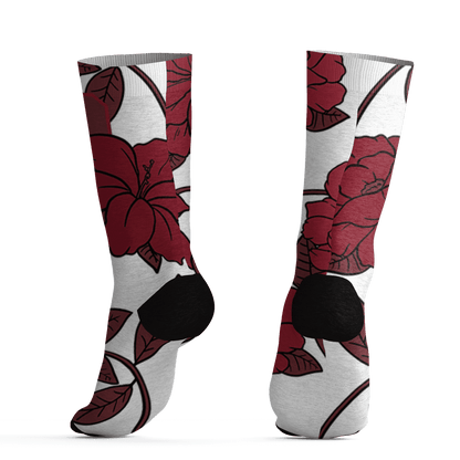 High 85 Metallic Burgundy 1s Socks Match 23 Floral 3D All-Over Print Flower - NastyJamz