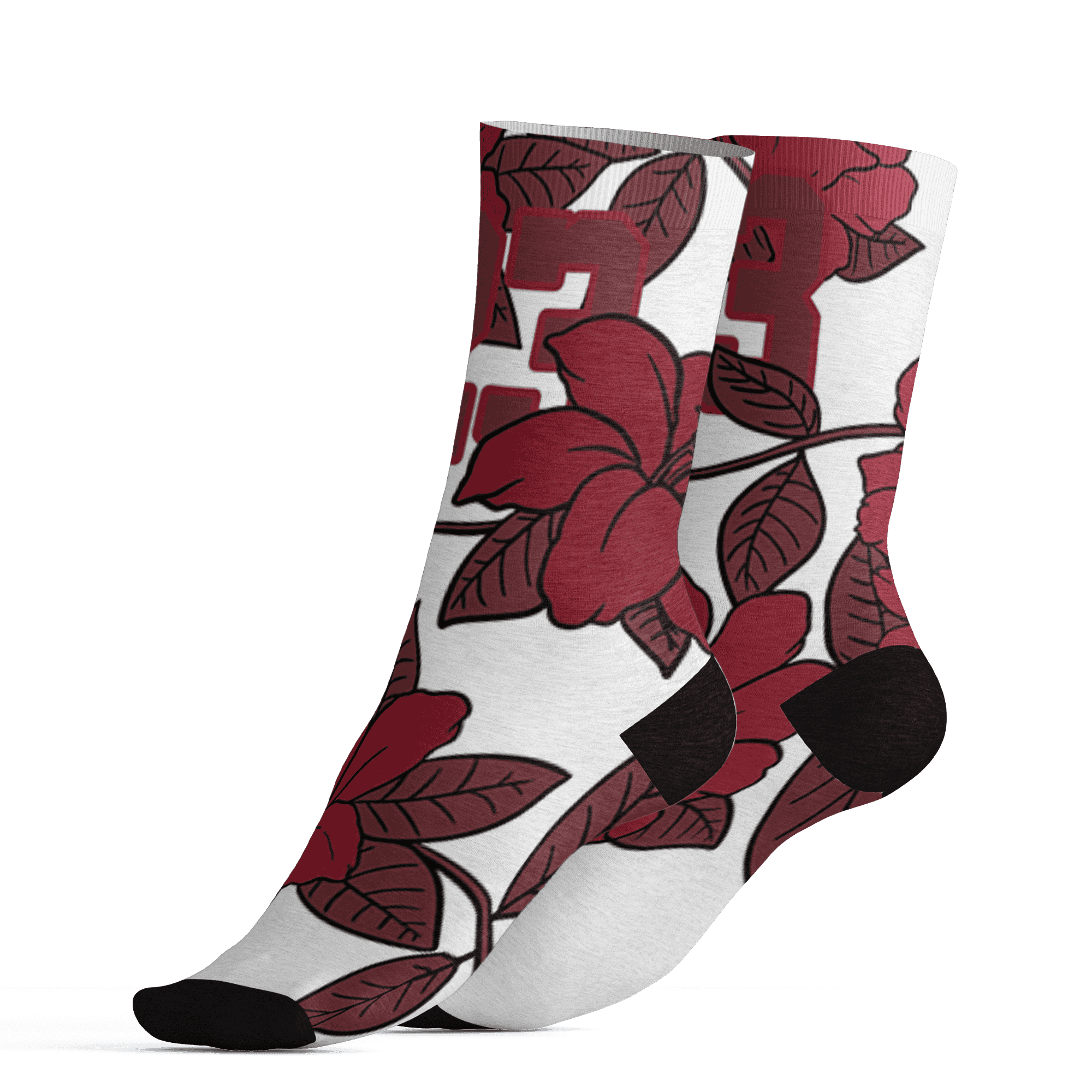 High 85 Metallic Burgundy 1s Socks Match 23 Floral 3D All-Over Print Flower - NastyJamz