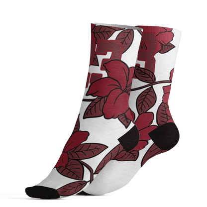 High 85 Metallic Burgundy 1s Socks Match 23 Floral 3D All-Over Print Flower - NastyJamz