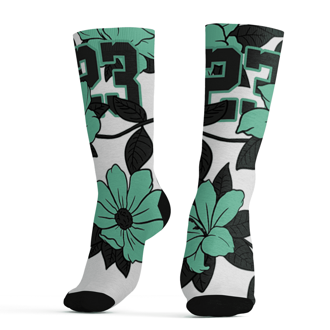 High OG Green Glow 1s Socks Match 23 Floral 3D All-Over Print Flower - NastyJamz