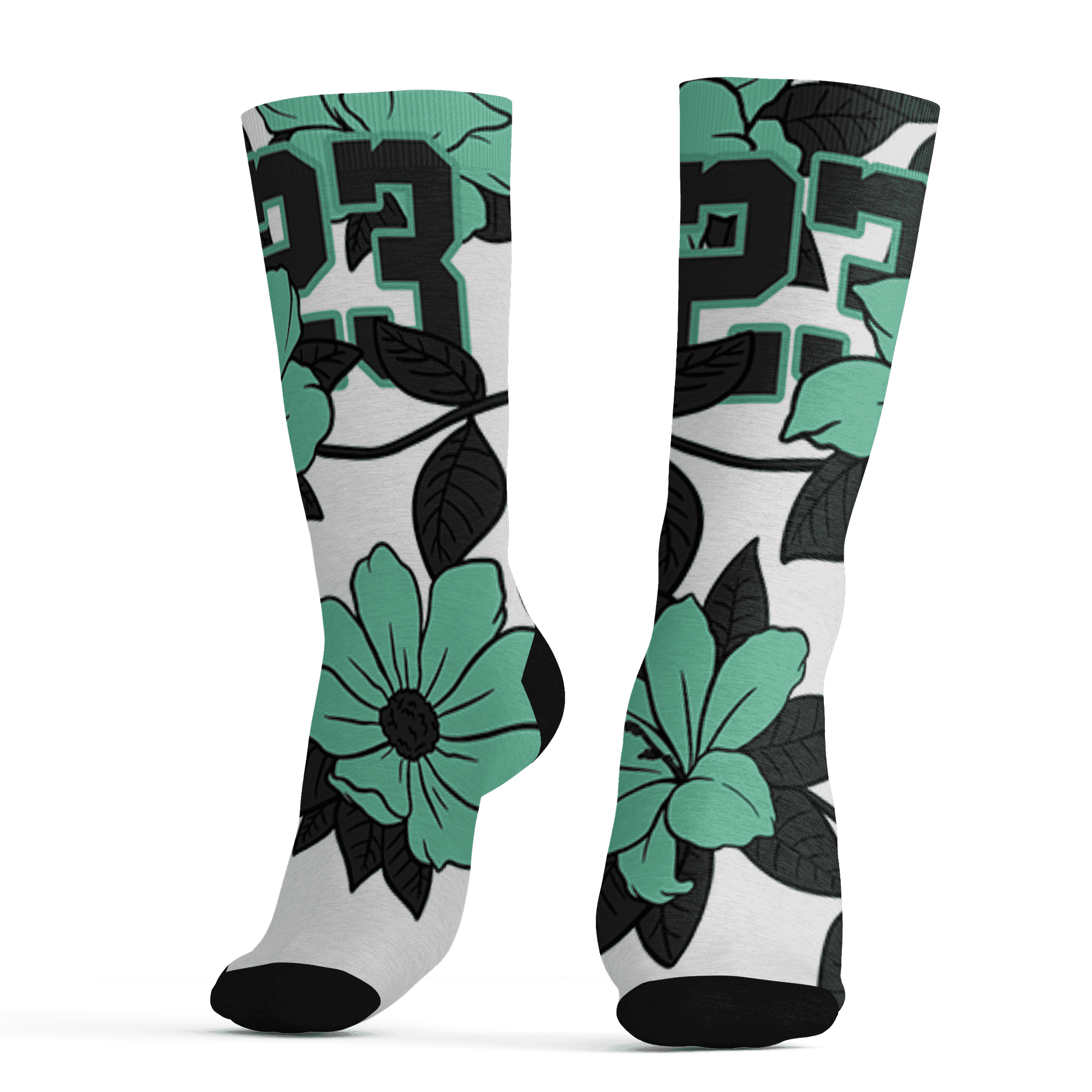 High OG Green Glow 1s Socks Match 23 Floral 3D All-Over Print Flower - NastyJamz