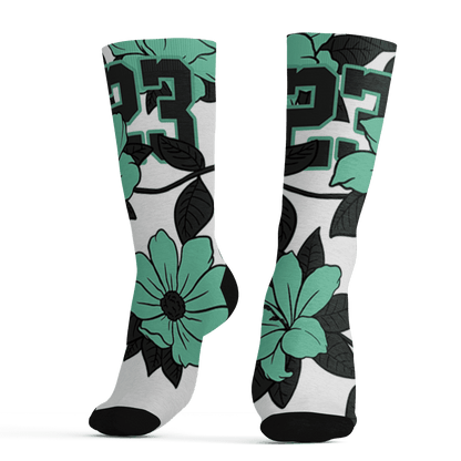 High OG Green Glow 1s Socks Match 23 Floral 3D All-Over Print Flower - NastyJamz