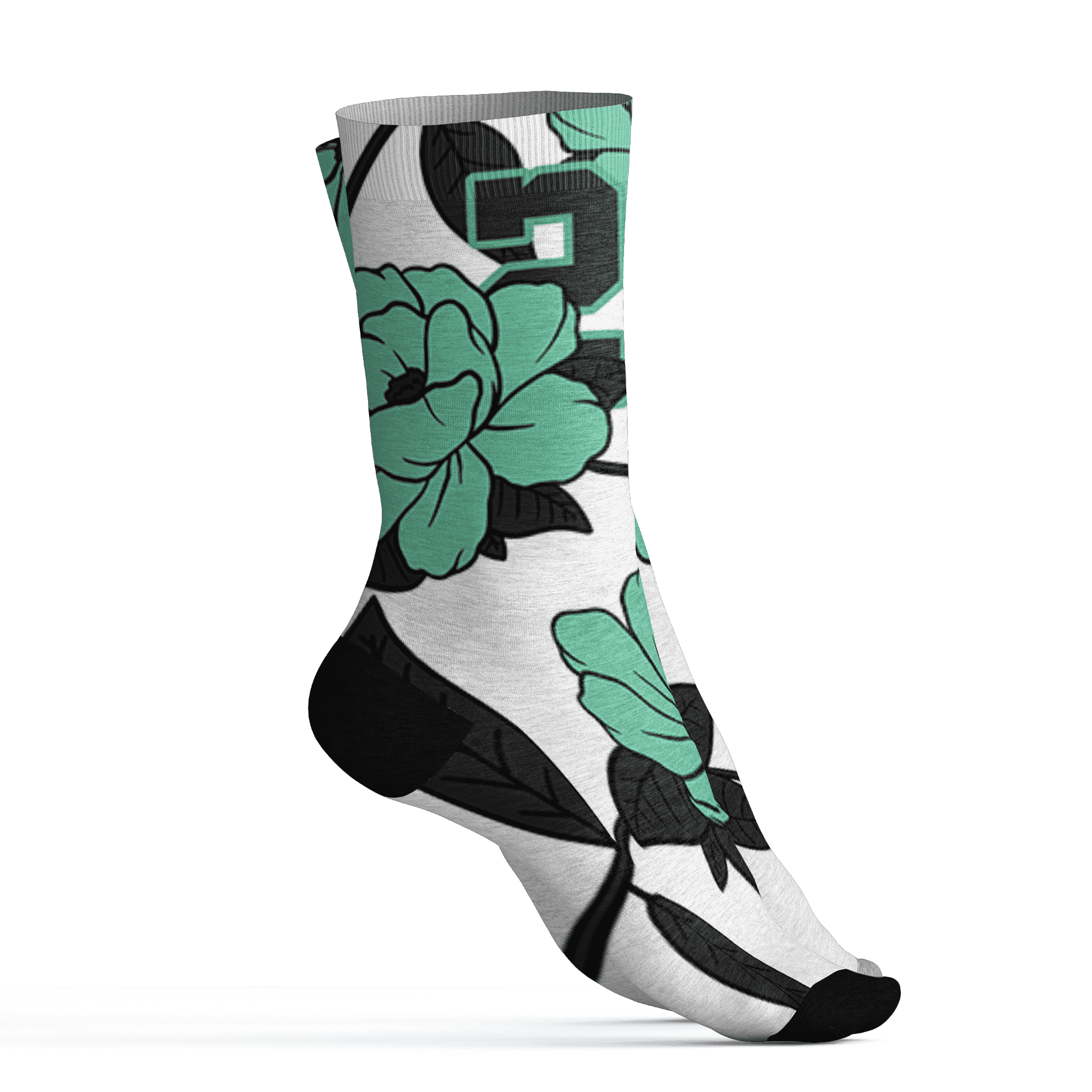 High OG Green Glow 1s Socks Match 23 Floral 3D All-Over Print Flower - NastyJamz