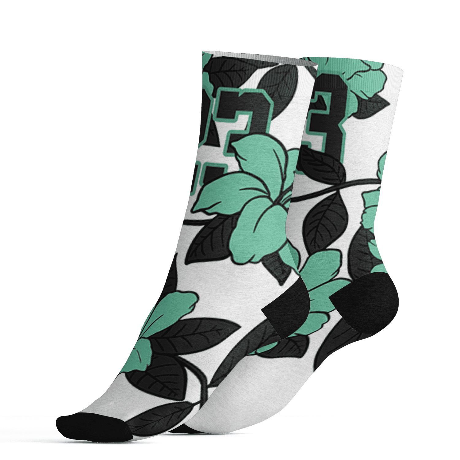 High OG Green Glow 1s Socks Match 23 Floral 3D All-Over Print Flower - NastyJamz