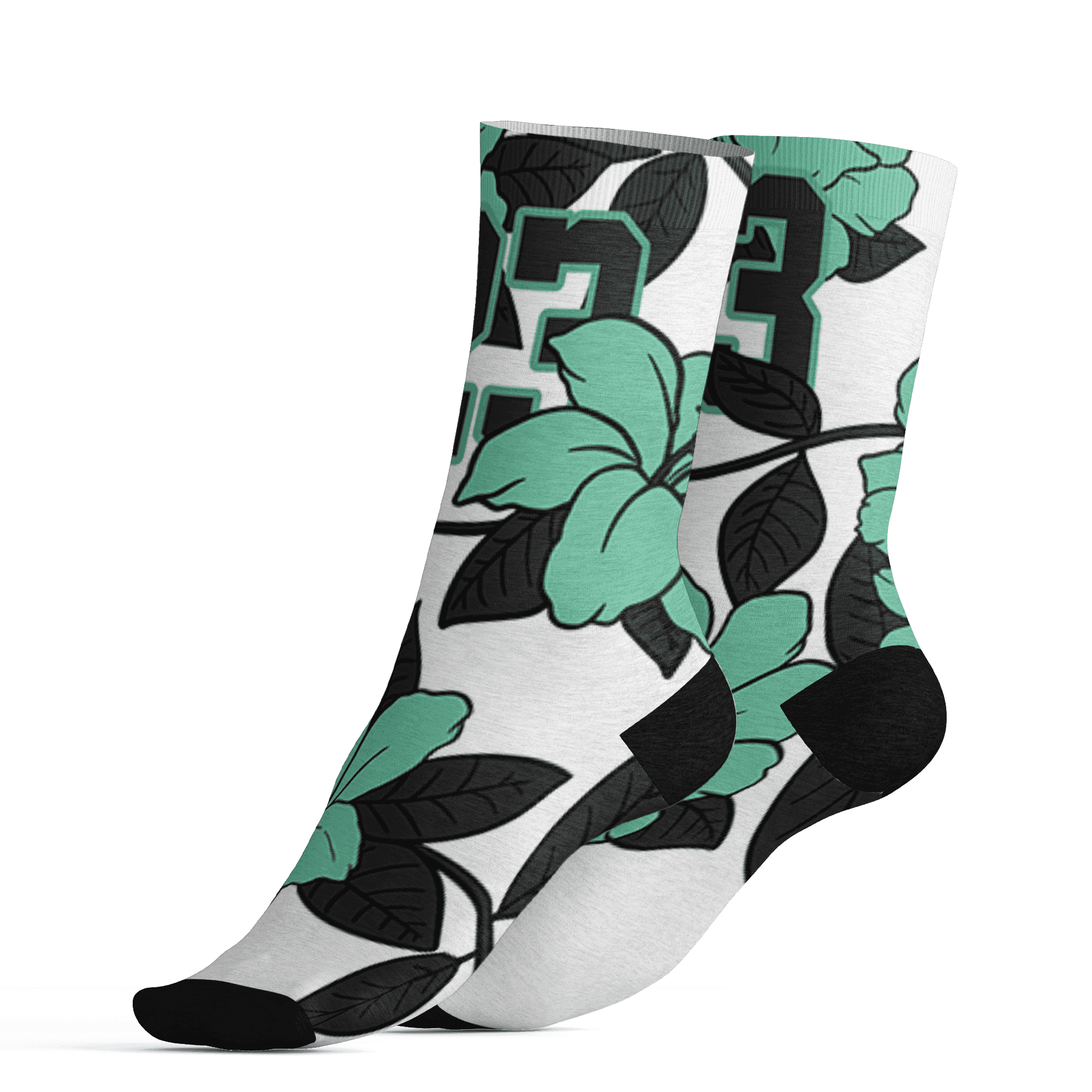 High OG Green Glow 1s Socks Match 23 Floral 3D All-Over Print Flower - NastyJamz