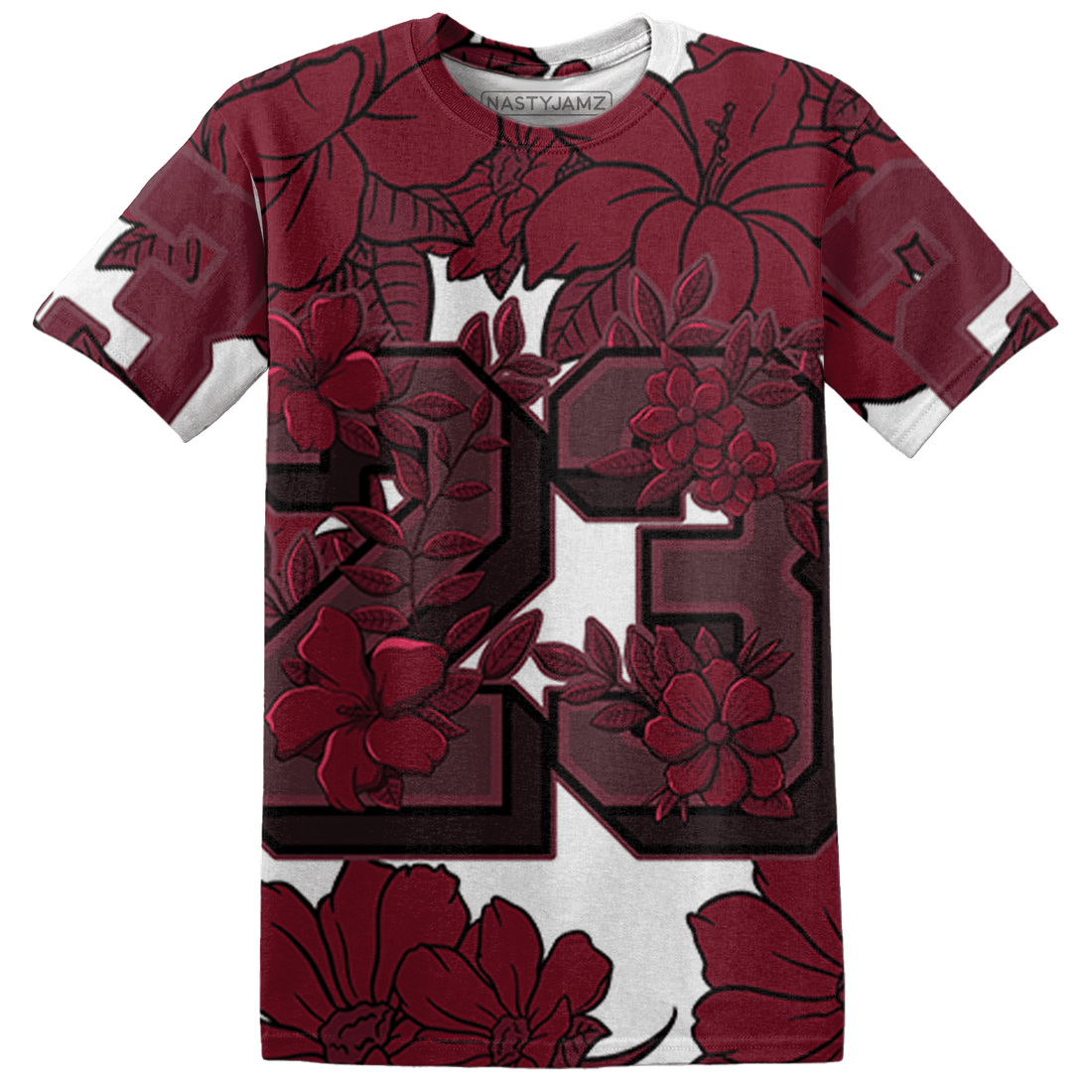 High White Team Red 1s T Shirt Match 23 Floral 3D All-Over Print Flower - NastyJamz