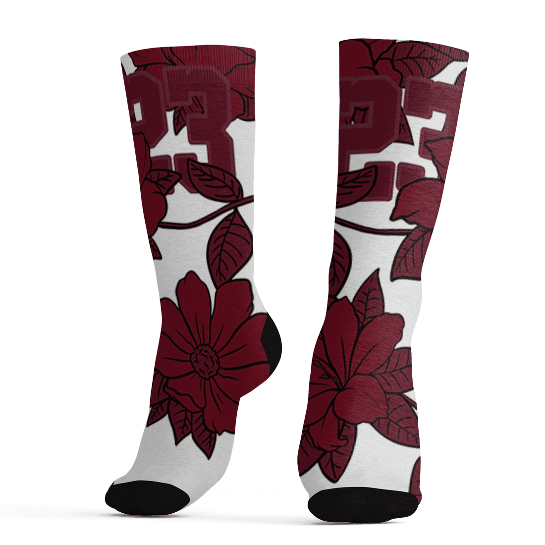 High White Team Red 1s Socks Match 23 Floral 3D All-Over Print Flower - NastyJamz
