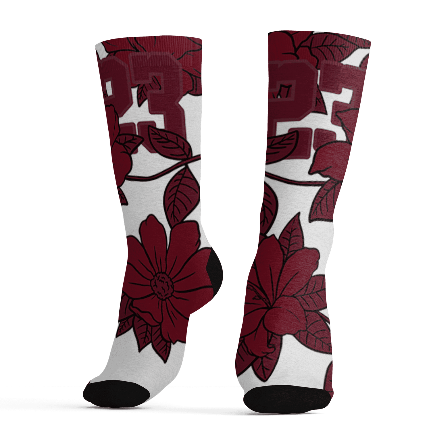 High White Team Red 1s Socks Match 23 Floral 3D All-Over Print Flower - NastyJamz