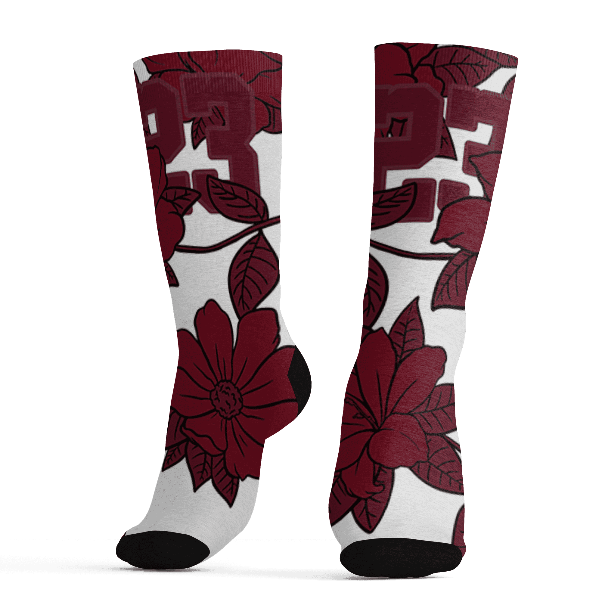 High White Team Red 1s Socks Match 23 Floral 3D All-Over Print Flower - NastyJamz