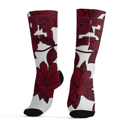 High White Team Red 1s Socks Match 23 Floral 3D All-Over Print Flower - NastyJamz