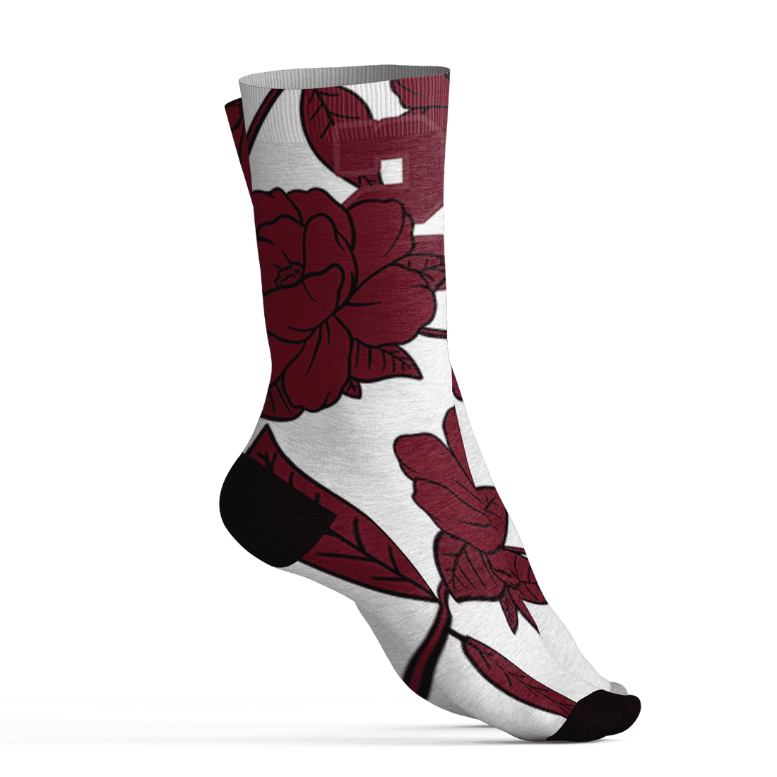 High White Team Red 1s Socks Match 23 Floral 3D All-Over Print Flower - NastyJamz