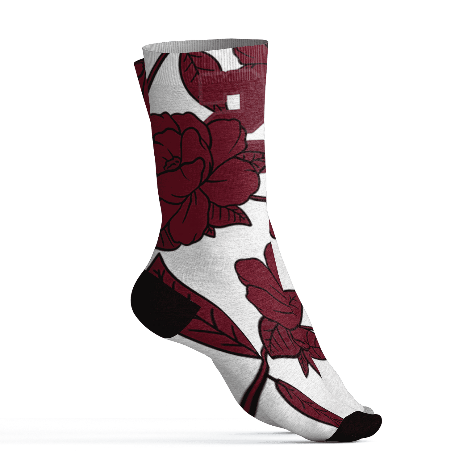 High White Team Red 1s Socks Match 23 Floral 3D All-Over Print Flower - NastyJamz