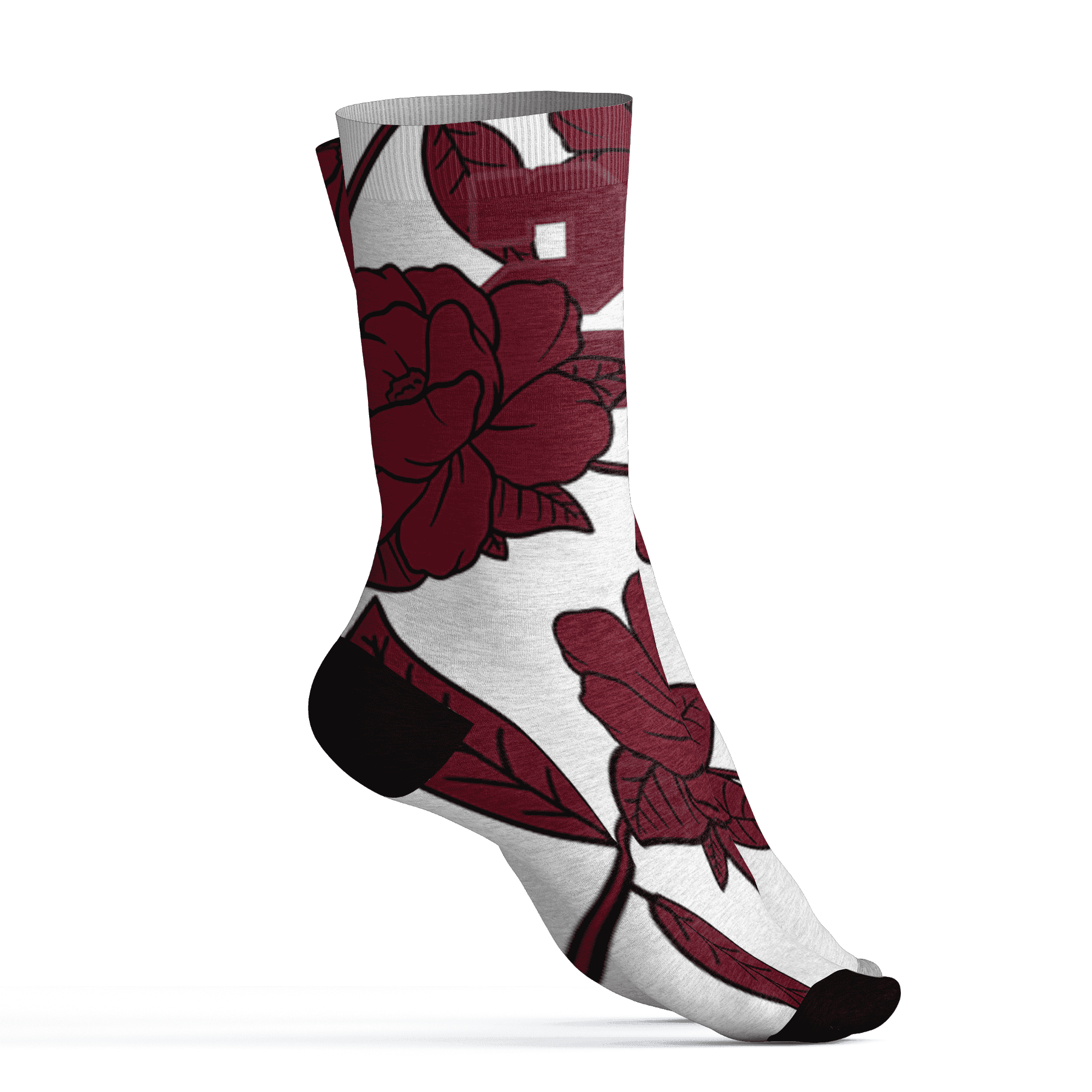 High White Team Red 1s Socks Match 23 Floral 3D All-Over Print Flower - NastyJamz