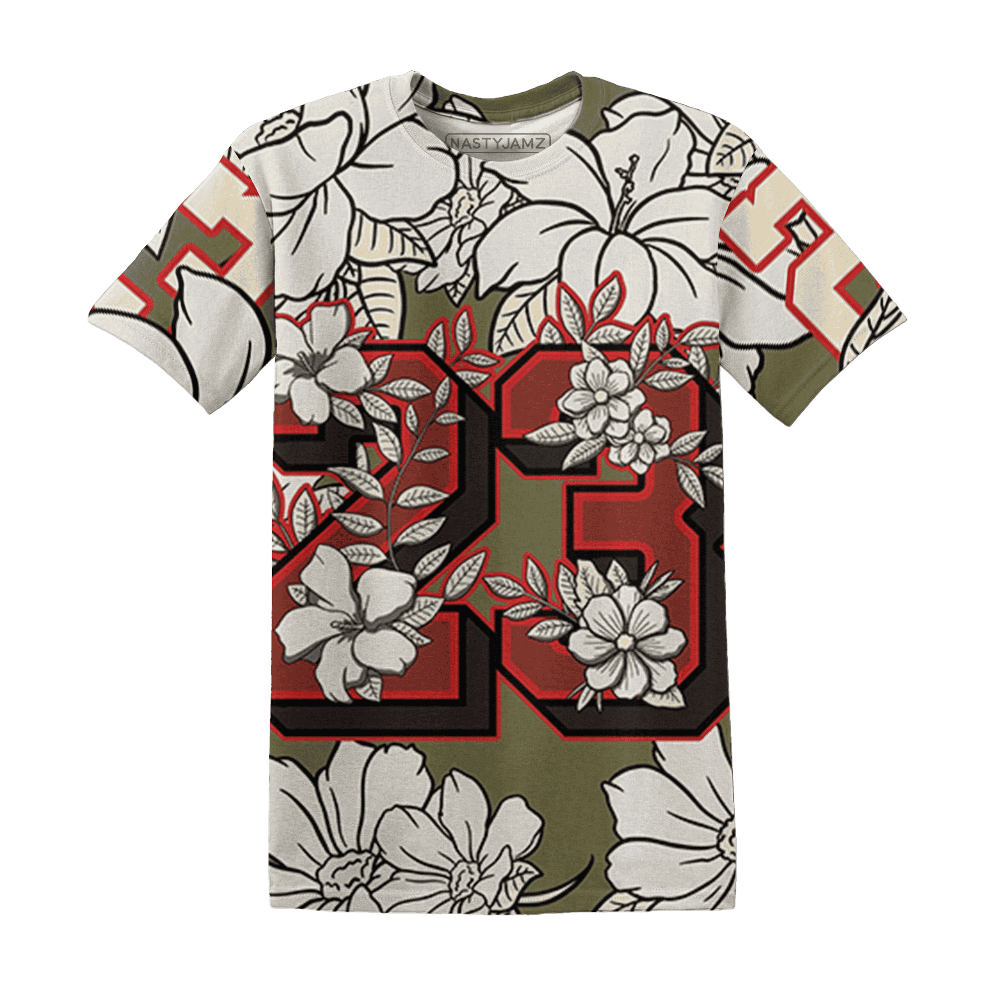 Medium-Olive-1s-T-Shirt-Match-23-Floral-3D-Flower