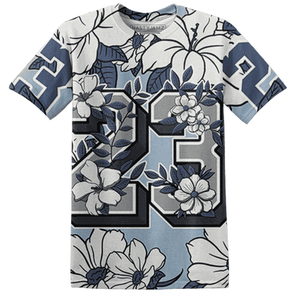 Mid Diffused Blue Grey 1s T Shirt Match 23 Floral 3D All-Over Print Flower - NastyJamz