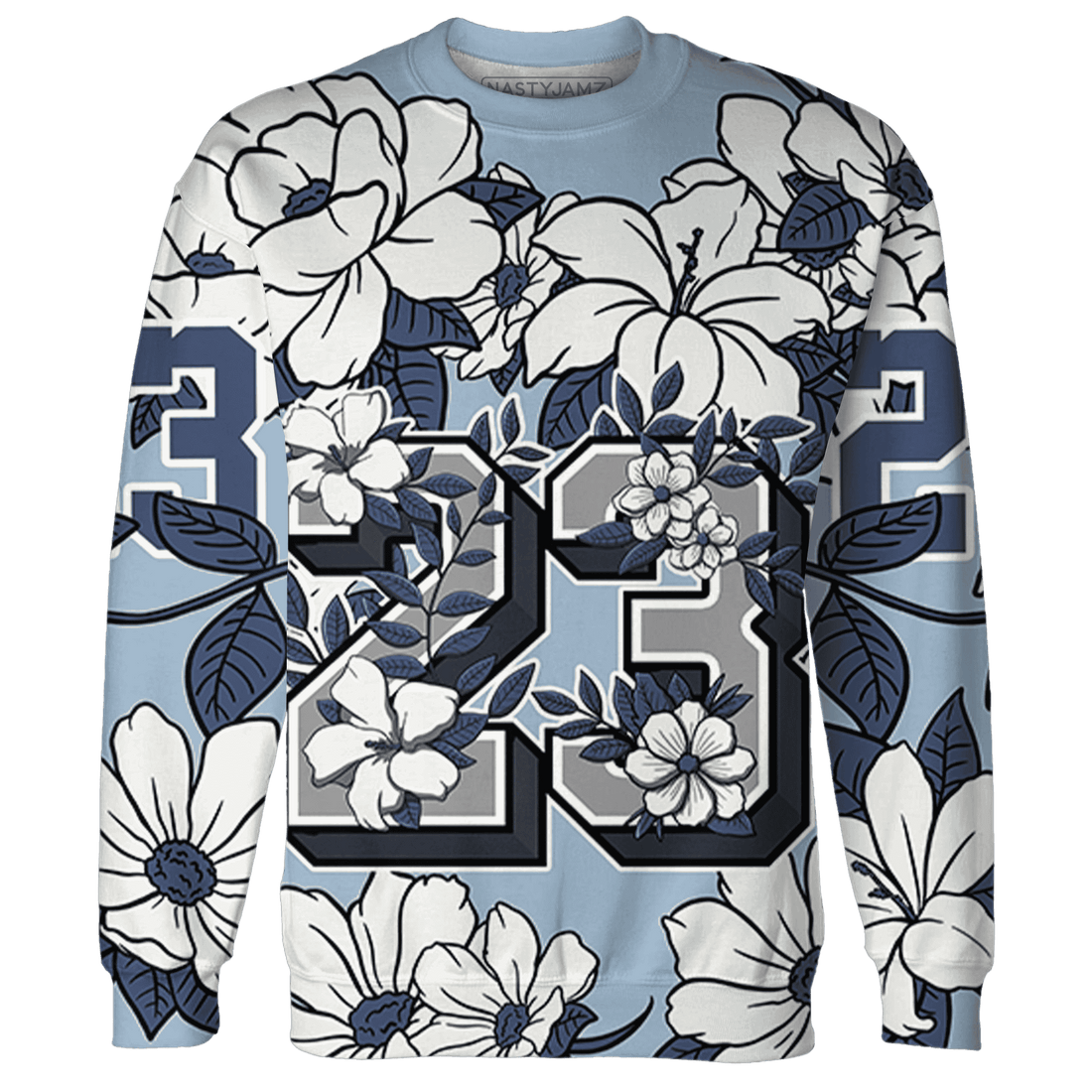 Mid Diffused Blue Grey 1s Sweatshirt Match 23 Floral 3D All-Over Print Flower - NastyJamz