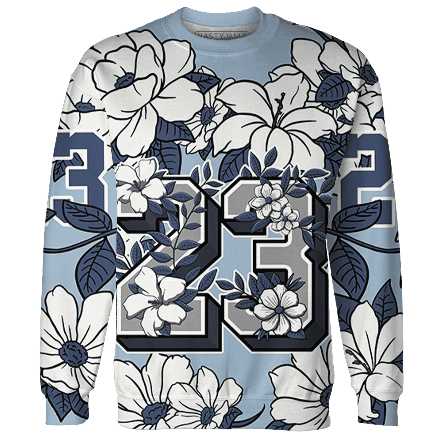 Mid Diffused Blue Grey 1s Sweatshirt Match 23 Floral 3D All-Over Print Flower - NastyJamz