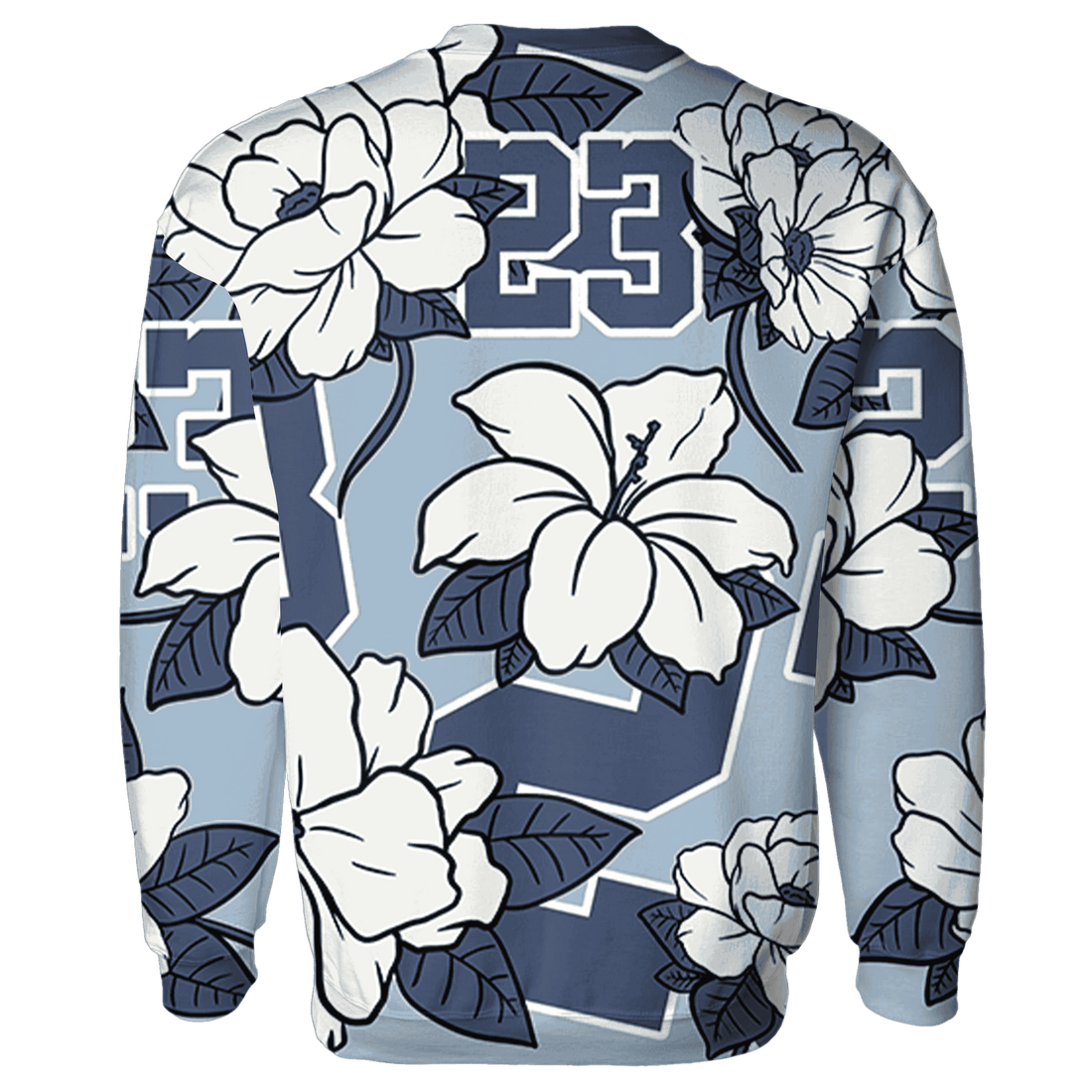 Mid Diffused Blue Grey 1s Sweatshirt Match 23 Floral 3D All-Over Print Flower - NastyJamz